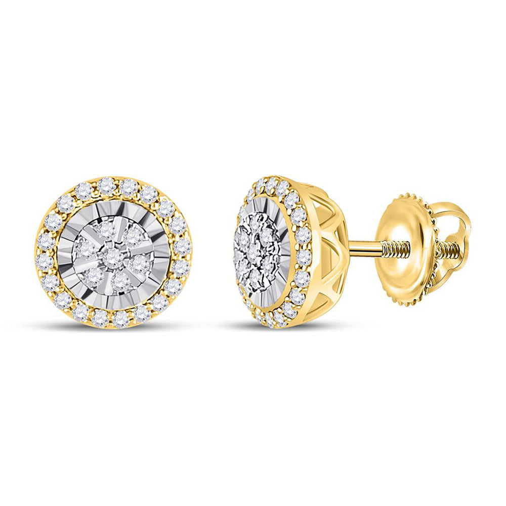 14kt Yellow Gold Womens Round Diamond Cluster Earrings 1/4 Cttw