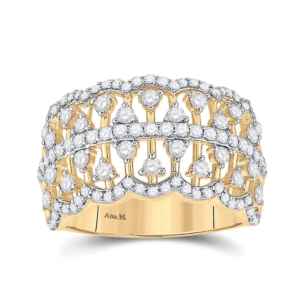 14kt Yellow Gold Womens Round Diamond Cocktail Fashion Ring 1 Cttw