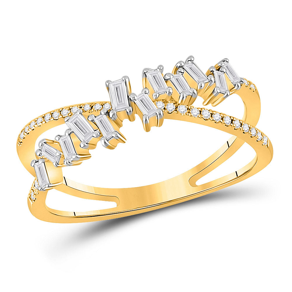 14kt Yellow Gold Womens Baguette Diamond Crossover Fashion Ring 1/3 Cttw