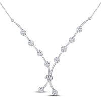 Load image into Gallery viewer, 14kt White Gold Womens Round Diamond Flower Cluster Cocktail Necklace 1 Cttw
