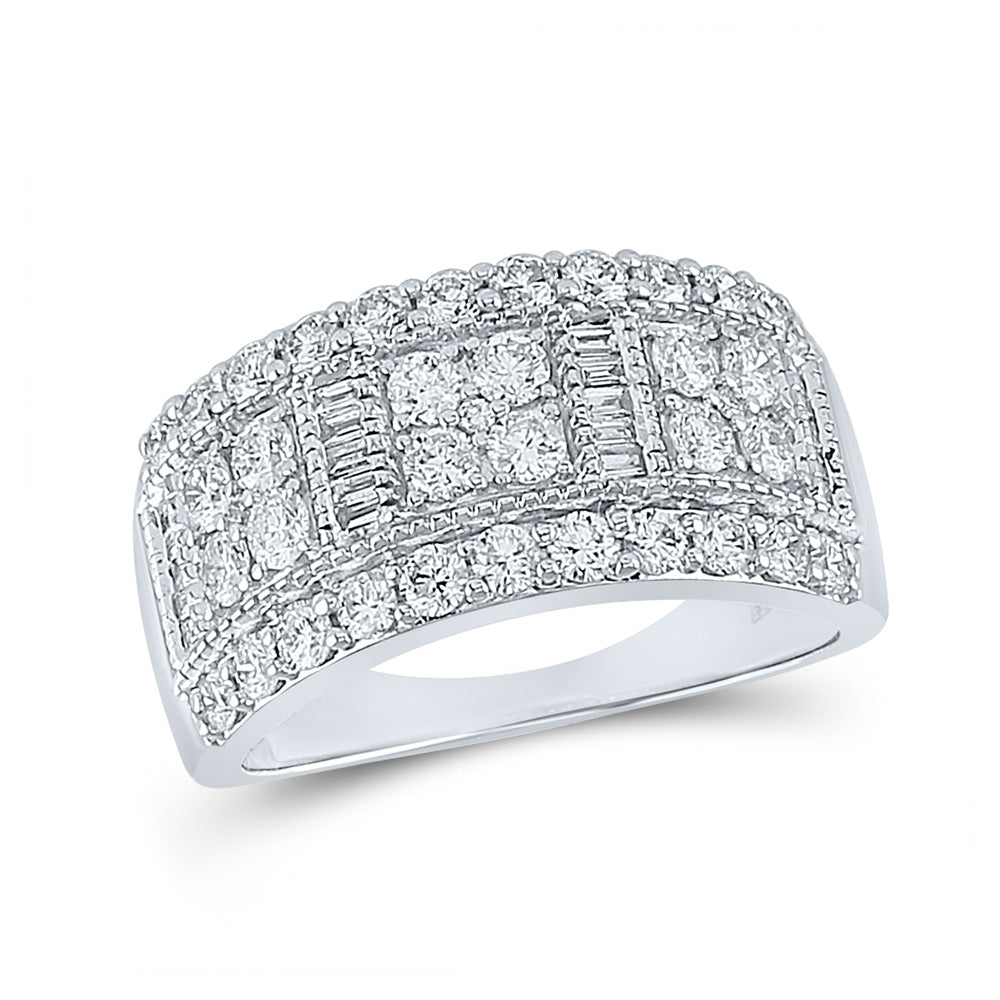 14kt White Gold Womens Baguette Diamond Anniversary Ring 1-3/8 Cttw