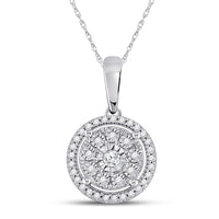 Load image into Gallery viewer, 10kt White Gold Womens Round Diamond Fashion Halo Cluster Pendant 1/6 Cttw
