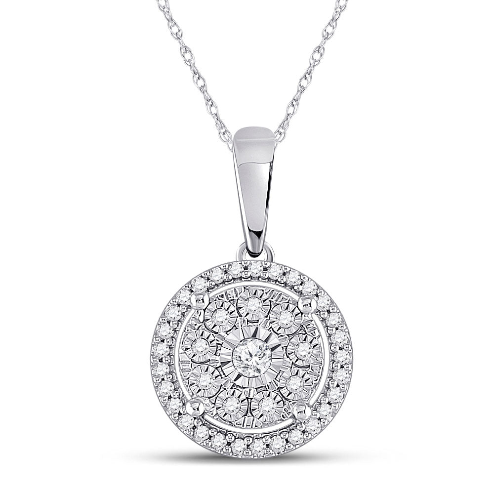 10kt White Gold Womens Round Diamond Fashion Halo Cluster Pendant 1/6 Cttw