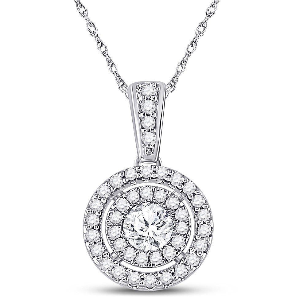 14kt White Gold Womens Round Diamond Fashion Halo Pendant 1/4 Cttw