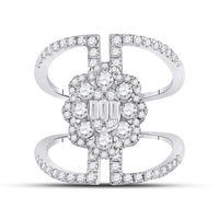 Load image into Gallery viewer, 14kt White Gold Womens Baguette Diamond Negative Space Cluster Ring 1-1/5 Cttw
