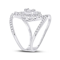 Load image into Gallery viewer, 14kt White Gold Womens Baguette Diamond Negative Space Cluster Ring 1-1/5 Cttw
