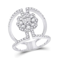 Load image into Gallery viewer, 14kt White Gold Womens Baguette Diamond Negative Space Cluster Ring 1-1/5 Cttw
