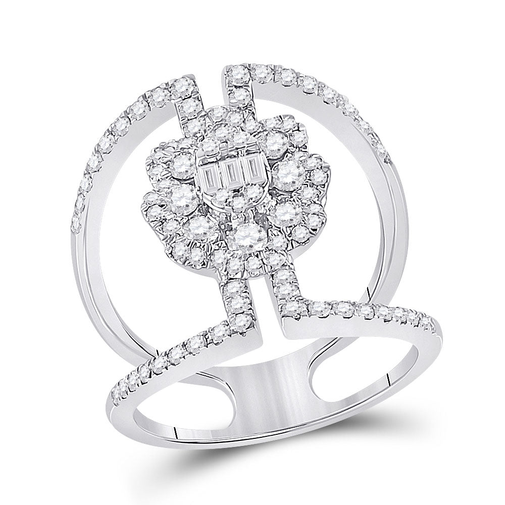 14kt White Gold Womens Baguette Diamond Negative Space Cluster Ring 1-1/5 Cttw