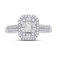 Load image into Gallery viewer, 14kt White Gold Emerald Diamond Halo Bridal Wedding Engagement Ring 5/8 Cttw
