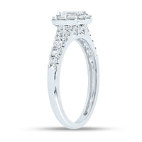 Load image into Gallery viewer, 14kt White Gold Emerald Diamond Halo Bridal Wedding Engagement Ring 5/8 Cttw
