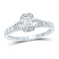 Load image into Gallery viewer, 14kt White Gold Emerald Diamond Halo Bridal Wedding Engagement Ring 5/8 Cttw
