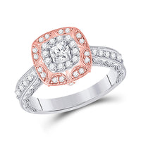 Load image into Gallery viewer, 14kt Two-tone Gold Round Diamond Halo Bridal Wedding Engagement Ring 3/4 Cttw
