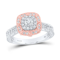 Load image into Gallery viewer, 14kt Two-tone Gold Round Diamond Halo Bridal Wedding Engagement Ring 3/4 Cttw
