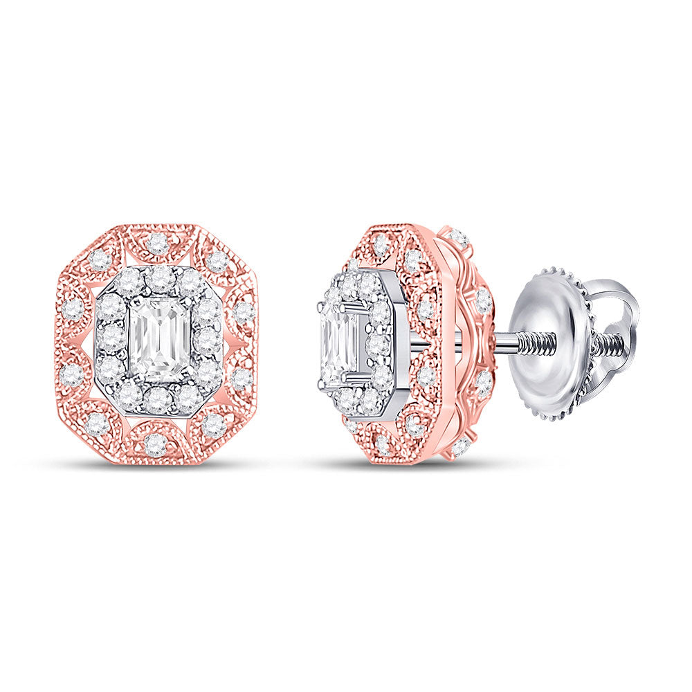 14kt Two-tone Gold Womens Emerald Diamond Fashion Halo Earrings 1/2 Cttw