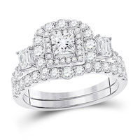 Load image into Gallery viewer, 14kt Two-tone Gold Princess Diamond Bridal Wedding Ring Band Set 2 Cttw

