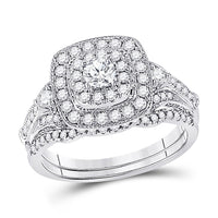 Load image into Gallery viewer, 14kt White Gold Round Diamond Bridal Wedding Ring Band Set 1 Cttw
