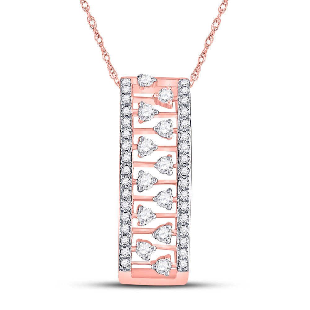 14kt Rose Gold Womens Round Diamond Rectangular Fashion Necklace 1/3 Cttw