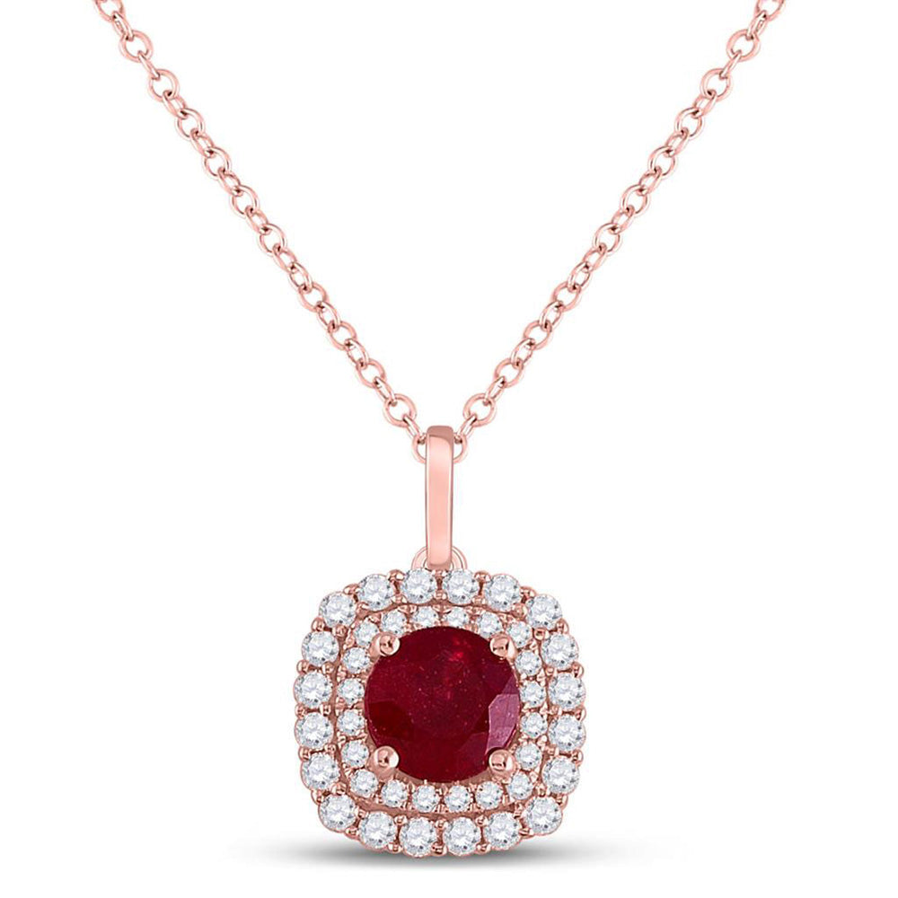14kt Rose Gold Womens Round Ruby Solitaire Pendant 1-3/8 Cttw