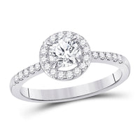 Load image into Gallery viewer, 14kt White Gold Round Diamond Halo Bridal Wedding Engagement Ring 7/8 Cttw
