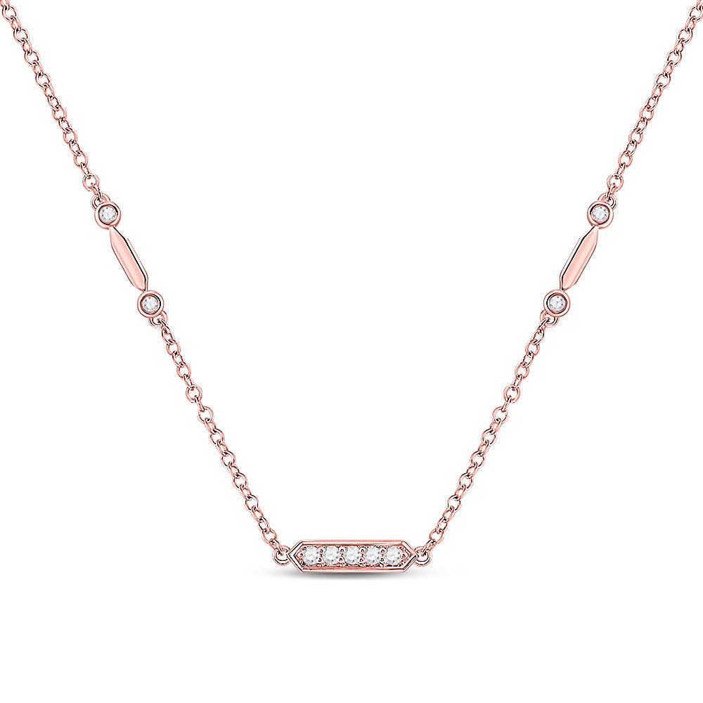 14kt Rose Gold Womens Round Diamond Fashion Bar Necklace 1/4 Cttw