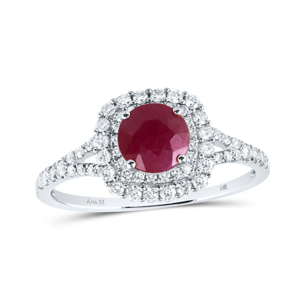 14kt White Gold Womens Round Ruby Solitaire Bridal Wedding Engagement Ring 1-3/8 Cttw