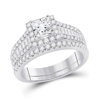 Load image into Gallery viewer, 14kt White Gold Princess Diamond Bridal Wedding Ring Band Set 1-3/4 Cttw
