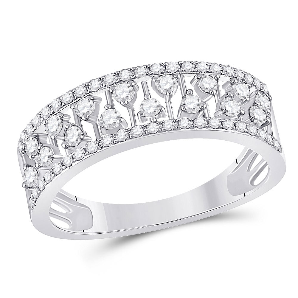 14kt White Gold Womens Round Diamond Fashion Anniversary Ring 3/8 Cttw