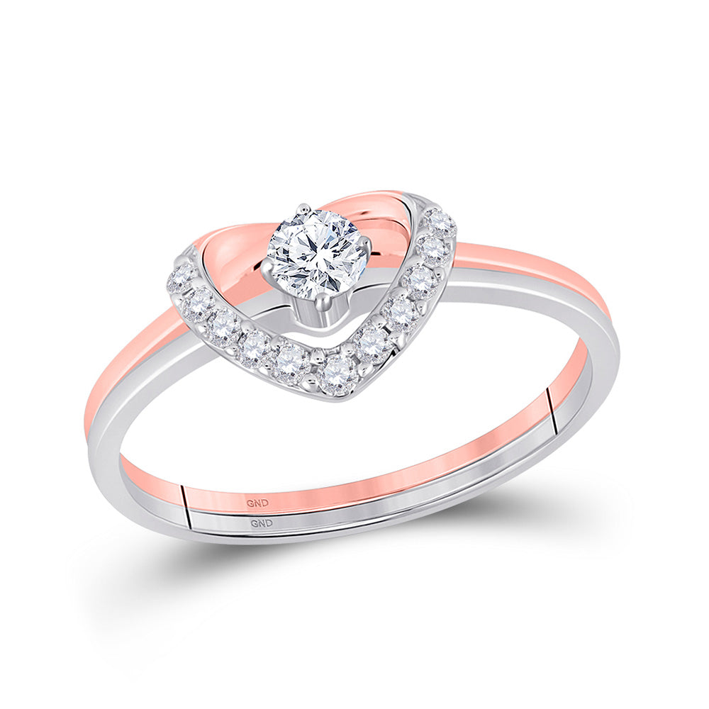 14kt Two-tone Gold Heart Diamond Bridal Wedding Ring Band Set 1/4 Cttw
