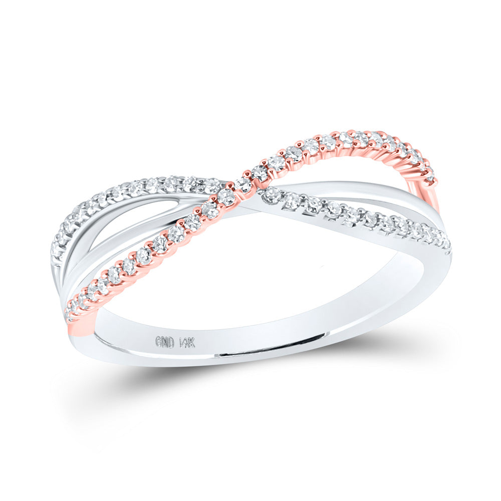 14kt Two-tone Gold Womens Round Diamond Crossover Fashion Ring 1/5 Cttw