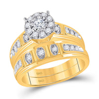 Load image into Gallery viewer, 14kt Yellow Gold His Hers Round Diamond Halo Matching Wedding Set 1 Cttw
