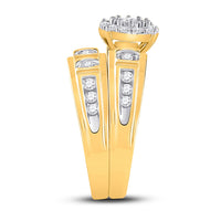 Load image into Gallery viewer, 14kt Yellow Gold His Hers Round Diamond Halo Matching Wedding Set 1 Cttw
