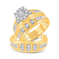 Load image into Gallery viewer, 14kt Yellow Gold His Hers Round Diamond Halo Matching Wedding Set 1 Cttw
