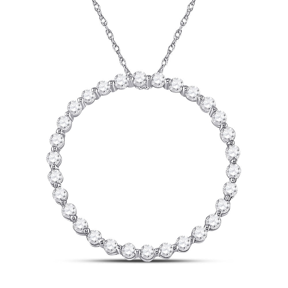 14kt White Gold Womens Round Diamond Outline Circle Pendant 1/2 Cttw