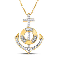 Load image into Gallery viewer, 10kt Yellow Gold Womens Round Diamond Anchor Nautical Pendant 1/5 Cttw
