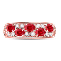 Load image into Gallery viewer, 14kt Rose Gold Womens Oval Ruby Diamond Alternating Band Ring 1-1/5 Cttw

