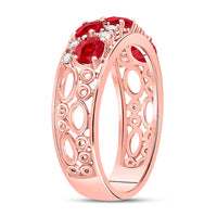 Load image into Gallery viewer, 14kt Rose Gold Womens Oval Ruby Diamond Alternating Band Ring 1-1/5 Cttw
