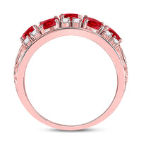 Load image into Gallery viewer, 14kt Rose Gold Womens Oval Ruby Diamond Alternating Band Ring 1-1/5 Cttw
