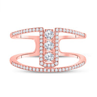 Load image into Gallery viewer, 10kt Rose Gold Womens Round Diamond Fashion 3-stone Ring 3/8 Cttw
