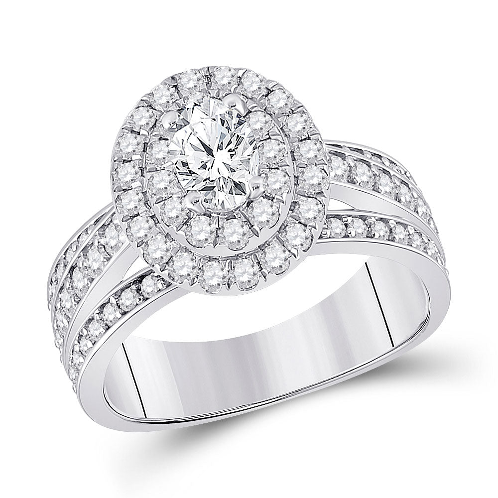 14kt White Gold Oval Diamond Halo Bridal Wedding Engagement Ring 1-7/8 Cttw