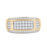 Load image into Gallery viewer, 10kt Yellow Gold Mens Round Diamond Rectangle Band Ring 1 Cttw
