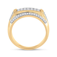 Load image into Gallery viewer, 10kt Yellow Gold Mens Round Diamond Rectangle Band Ring 1 Cttw
