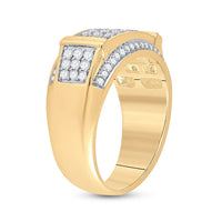 Load image into Gallery viewer, 10kt Yellow Gold Mens Round Diamond Rectangle Band Ring 1 Cttw
