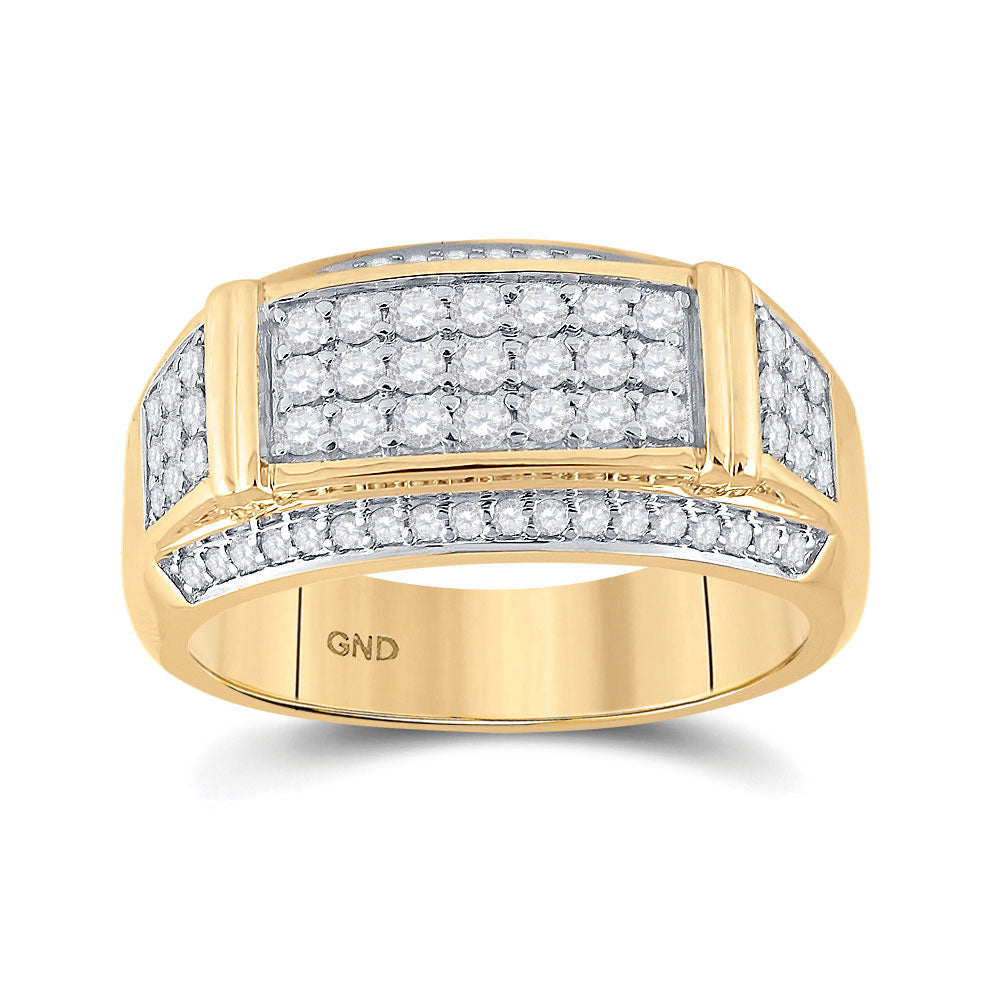 10kt Yellow Gold Mens Round Diamond Rectangle Band Ring 1 Cttw