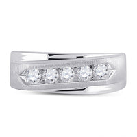 Load image into Gallery viewer, 14kt White Gold Mens Round Diamond 5-stone Wedding Ring 5/8 Cttw
