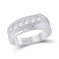 Load image into Gallery viewer, 14kt White Gold Mens Round Diamond 5-stone Wedding Ring 5/8 Cttw
