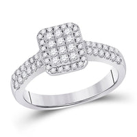 Load image into Gallery viewer, 14kt White Gold Womens Round Diamond Rectangle Cluster Ring 1/2 Cttw
