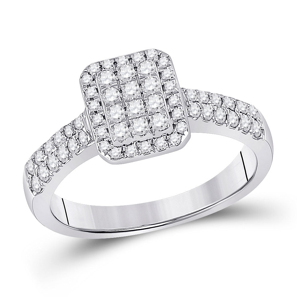 14kt White Gold Womens Round Diamond Rectangle Cluster Ring 1/2 Cttw