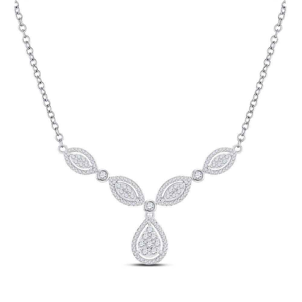 10kt White Gold Womens Round Diamond Teardrop Necklace 3/4 Cttw