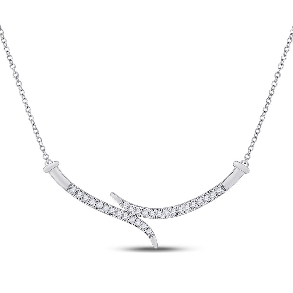 10kt White Gold Womens Round Diamond Curved Bar Necklace 1/5 Cttw