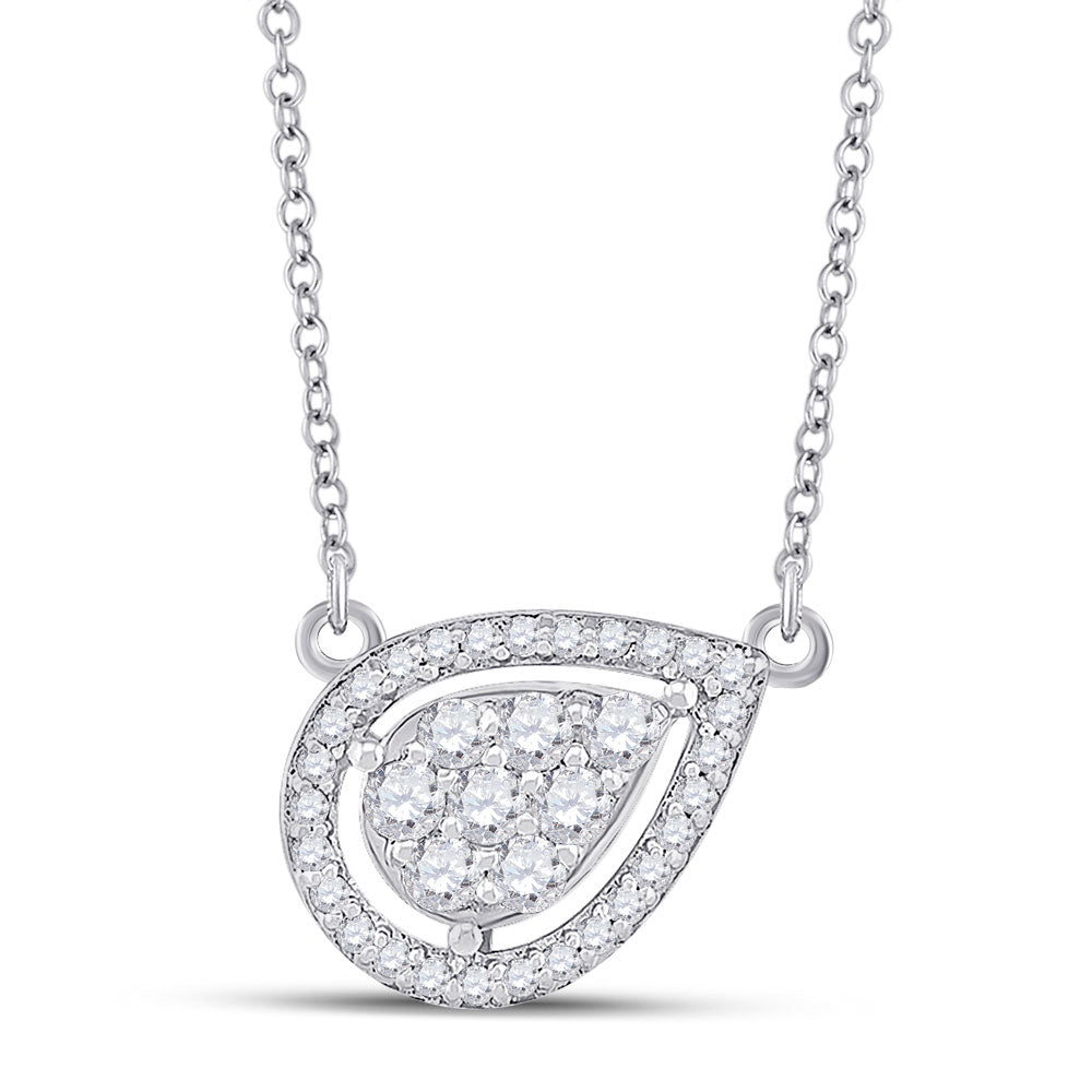 10kt White Gold Womens Round Diamond Teardrop Necklace 1/4 Cttw